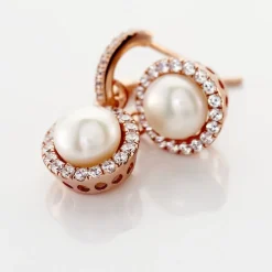 Boucles D'oreilles Pendantes Olivia Argent Rose Perle Culture Oxyde