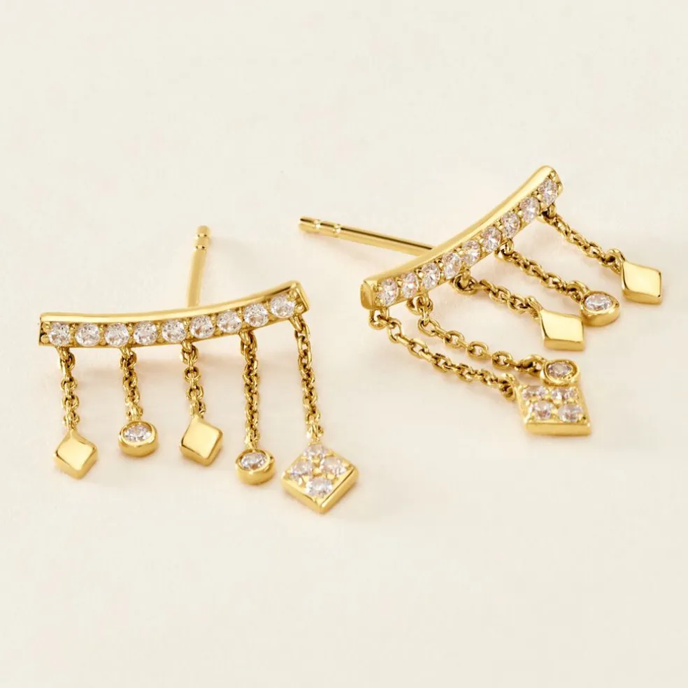 Boucles D'oreilles Pendantes Eclat D'etoile Or Jaune Oxyde