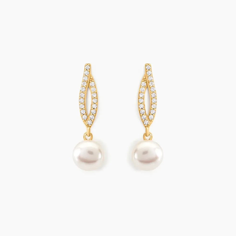 Boucles D'oreilles Pendantes Tesnimae Or Jaune Oxyde Perle De Culture