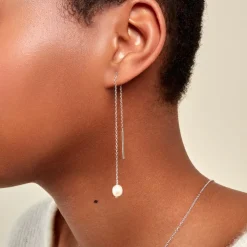 Boucles D'oreilles Pendantes Garance Argent Blanc Perle De Culture