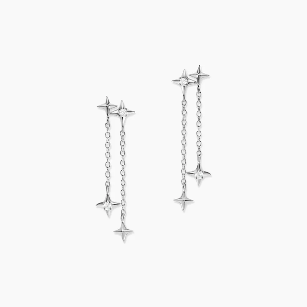 Boucles D'oreilles Pendantes Astre Precieux Argent Blanc Oxyde