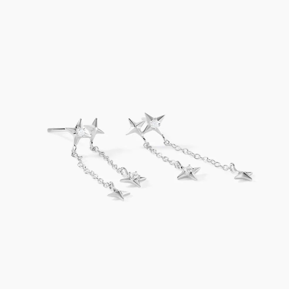 Boucles D'oreilles Pendantes Astre Precieux Argent Blanc Oxyde