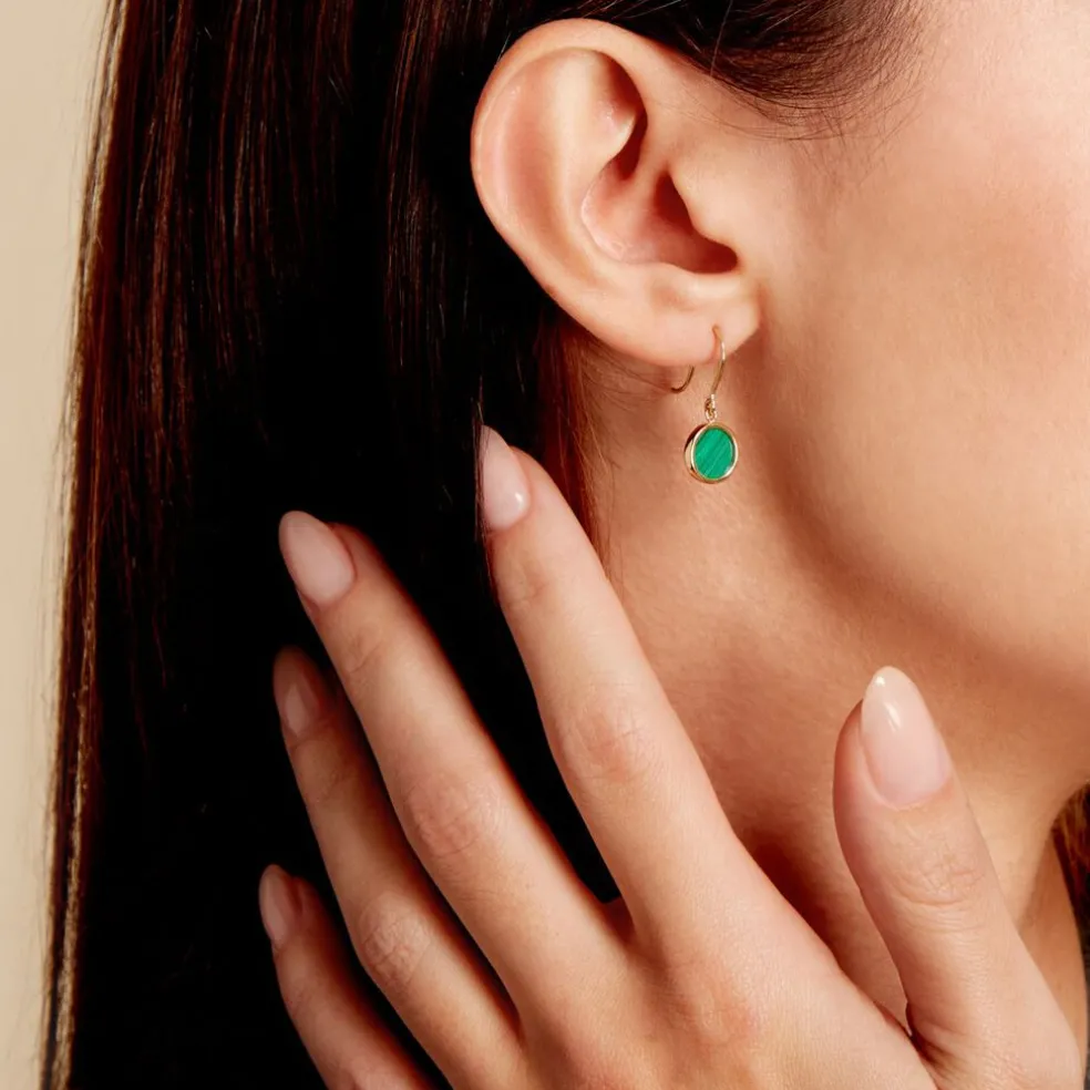 Boucles D'oreilles Pendantes Florica Or Jaune Malachite