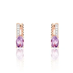 Boucles D'oreilles Pendantes Frannie Or Rose Amethyste Et Oxyde