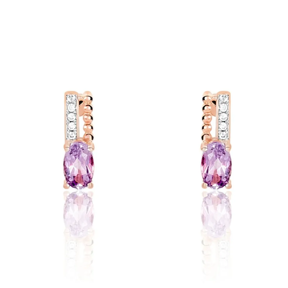 Boucles D'oreilles Pendantes Frannie Or Rose Amethyste Et Oxyde