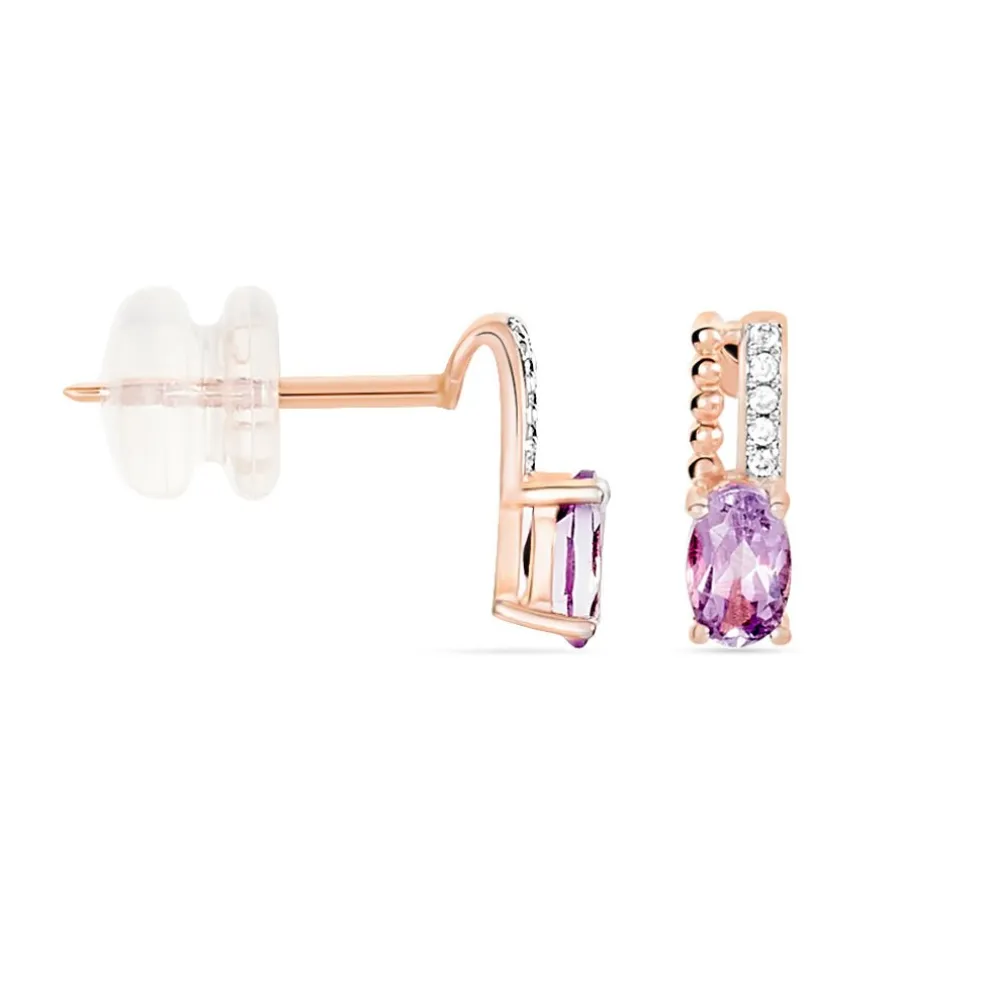 Boucles D'oreilles Pendantes Frannie Or Rose Amethyste Et Oxyde