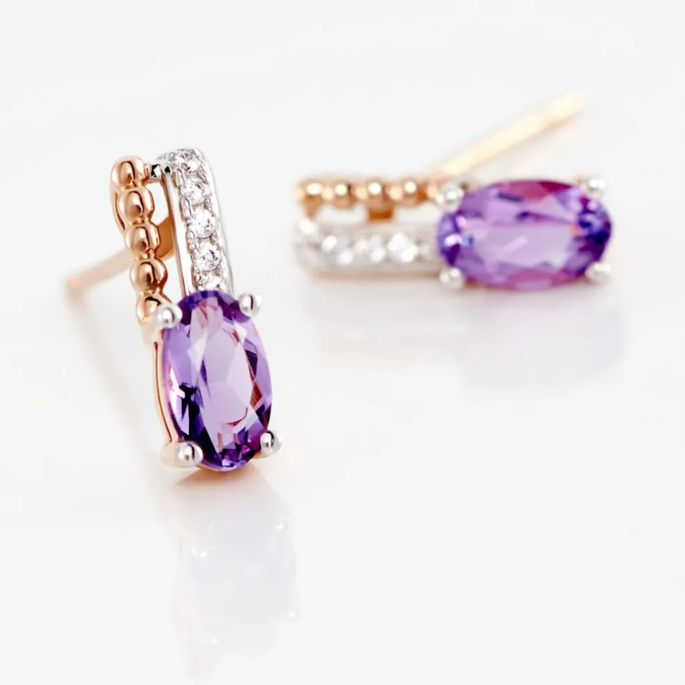 Boucles D'oreilles Pendantes Frannie Or Rose Amethyste Et Oxyde