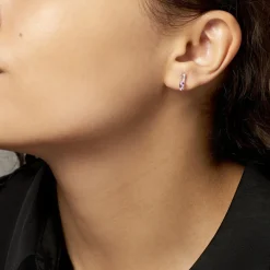 Boucles D'oreilles Pendantes Frannie Or Rose Amethyste Et Oxyde