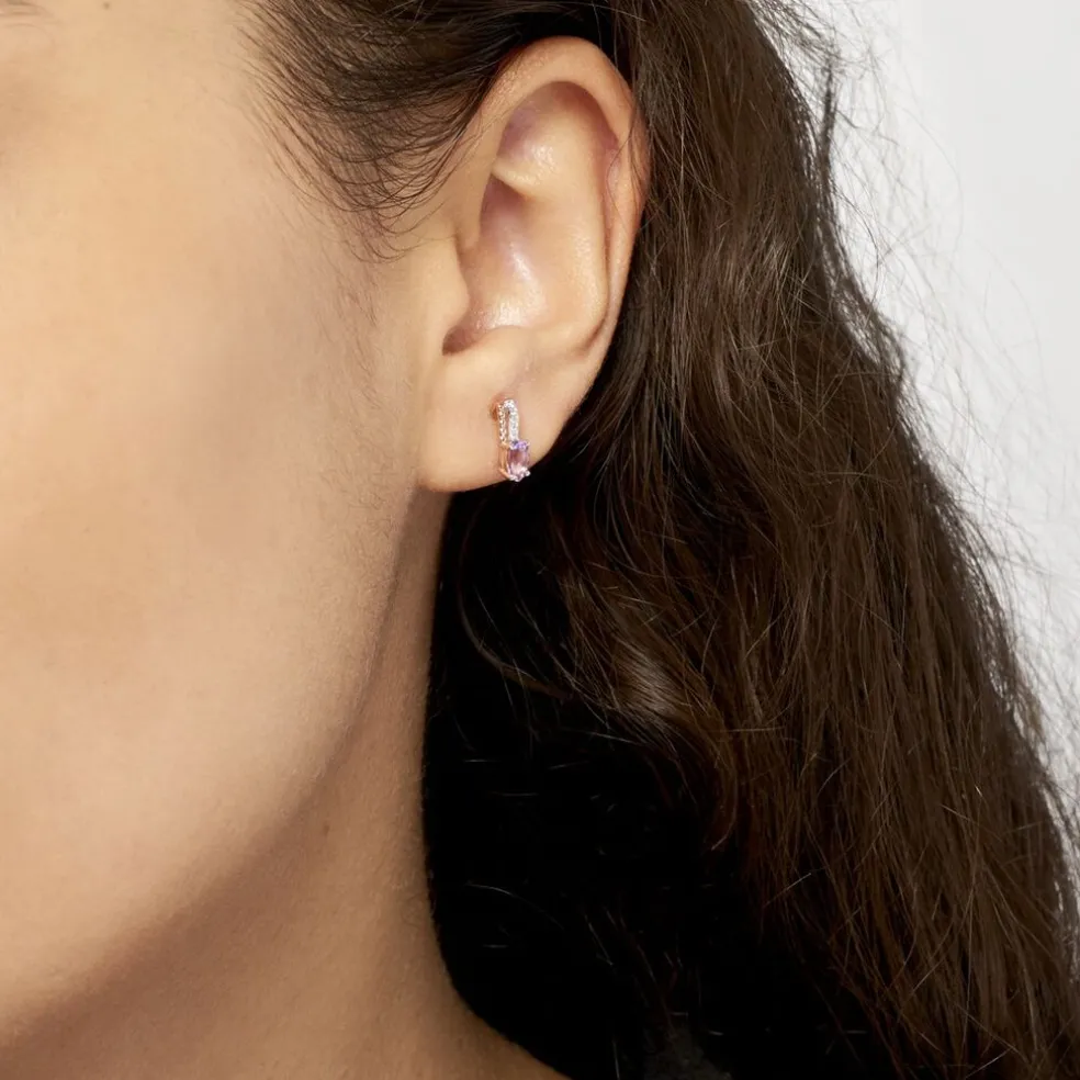 Boucles D'oreilles Pendantes Frannie Or Rose Amethyste Et Oxyde