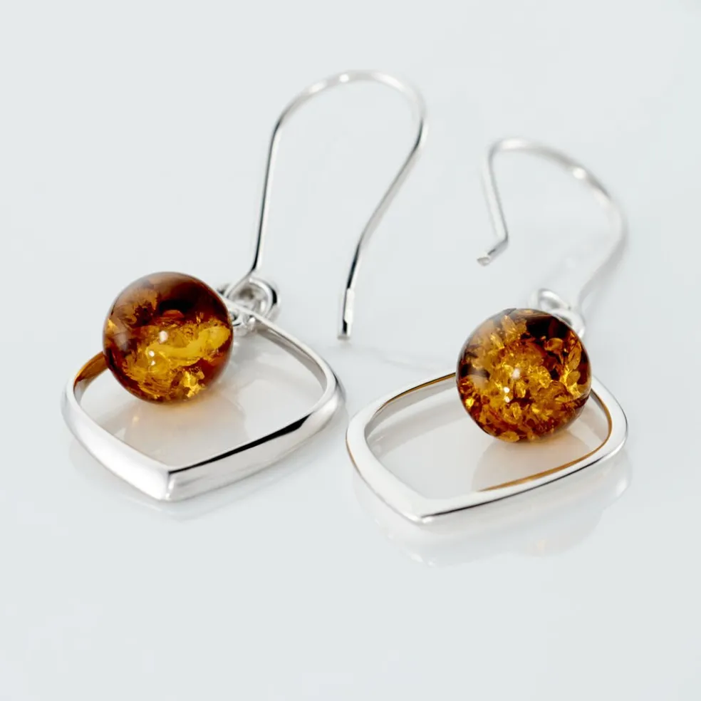 Boucles D'oreilles Pendantes Iva Argent Blanc Ambre