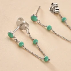 Boucles D'oreilles Pendantes Polka Argent Blanc