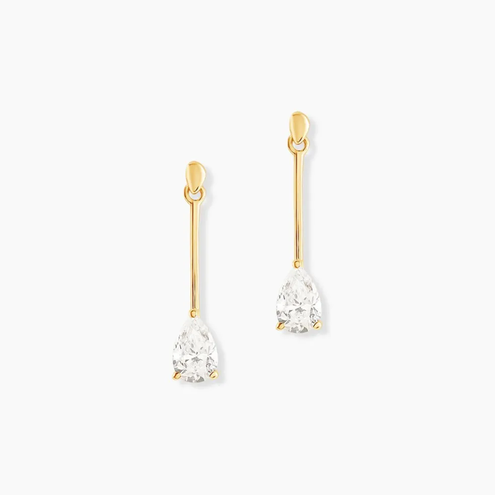 Boucles D'oreilles Pendantes Goutte Or Jaune Oxyde De Zirconium