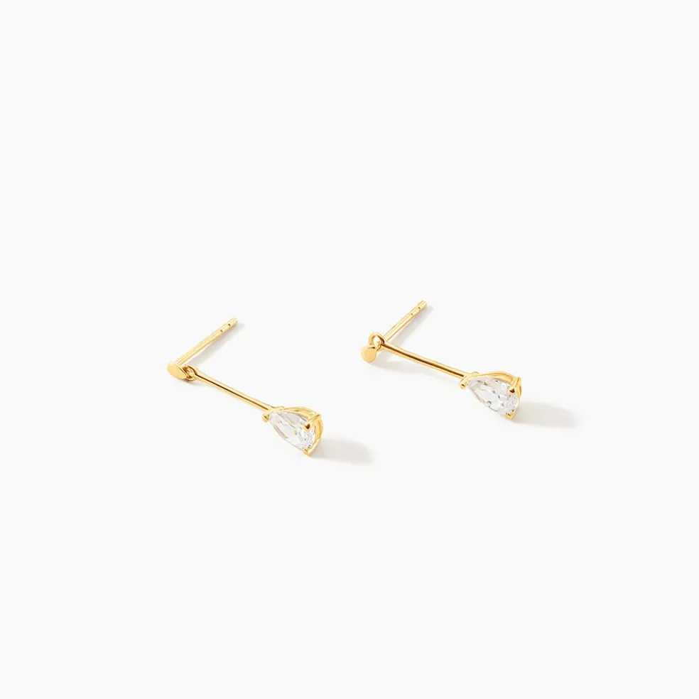 Boucles D'oreilles Pendantes Goutte Or Jaune Oxyde De Zirconium
