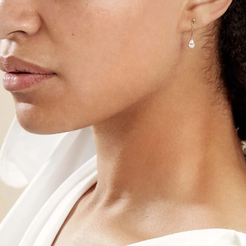 Boucles D'oreilles Pendantes Goutte Or Jaune Oxyde De Zirconium