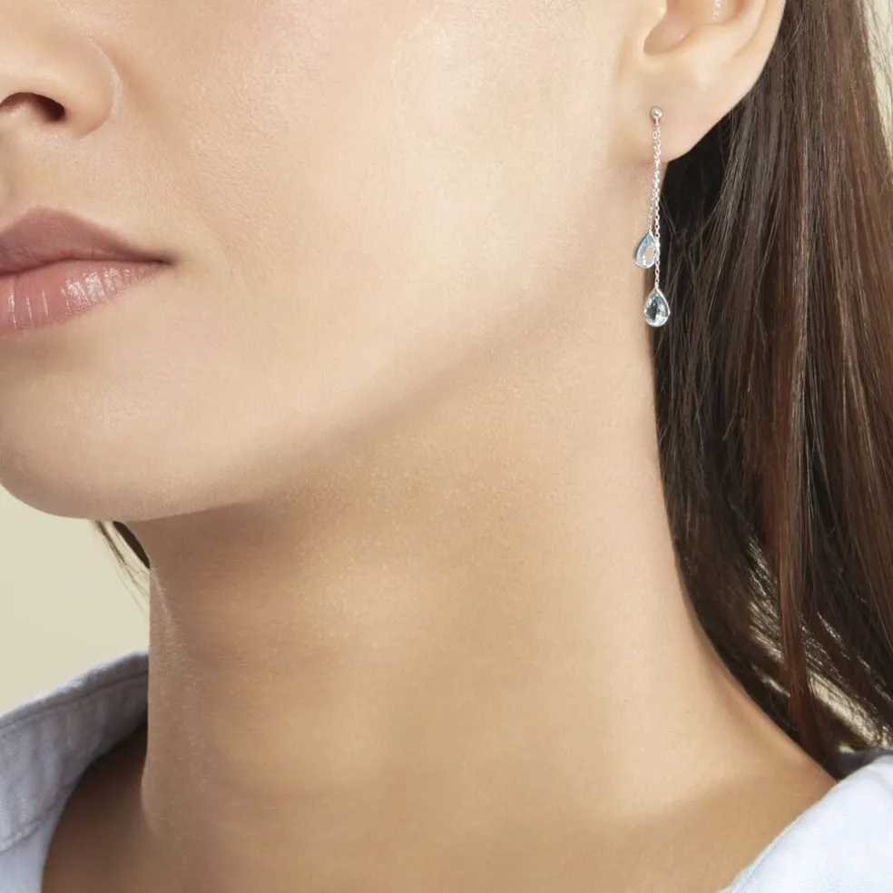 Boucles D'oreilles Pendantes Carlyn Or Blanc Topaze