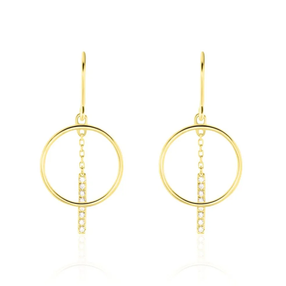 Boucles D'oreilles Pendantes Or Jaune Guda Oxyde De Zirconium