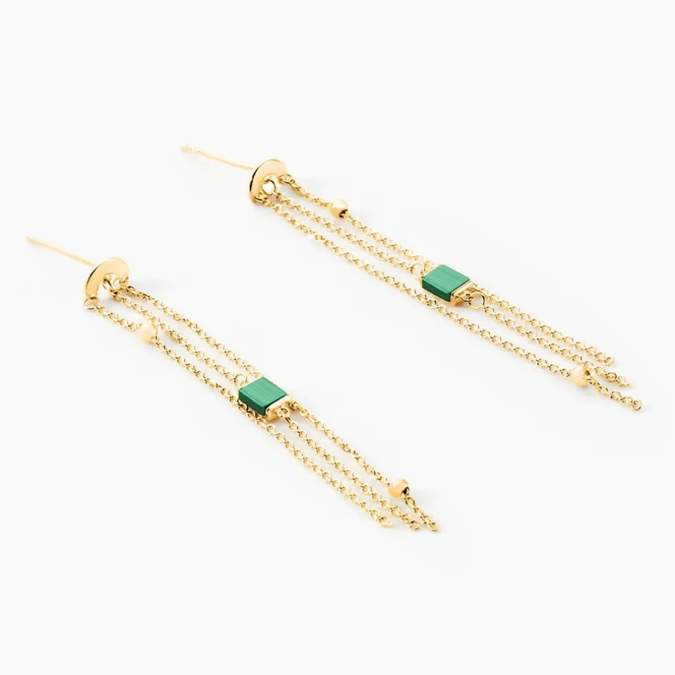 Boucles D'oreilles Pendantes Mirage Or Jaune Malachite
