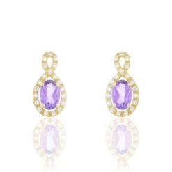 Boucles D'oreilles Pendantes Passion Or Jaune Amethyste Et Oxyde