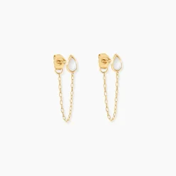 Boucles D'Oreilles Pendantes Ondée Or Jaune Nacre