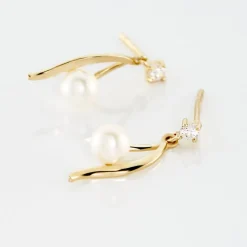 Boucles D'oreilles Pendantes Orientale Or Jaune Perle De Culture