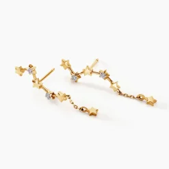 Boucles D'oreilles Pendantes Orion Or Jaune Oxyde De Zirconium