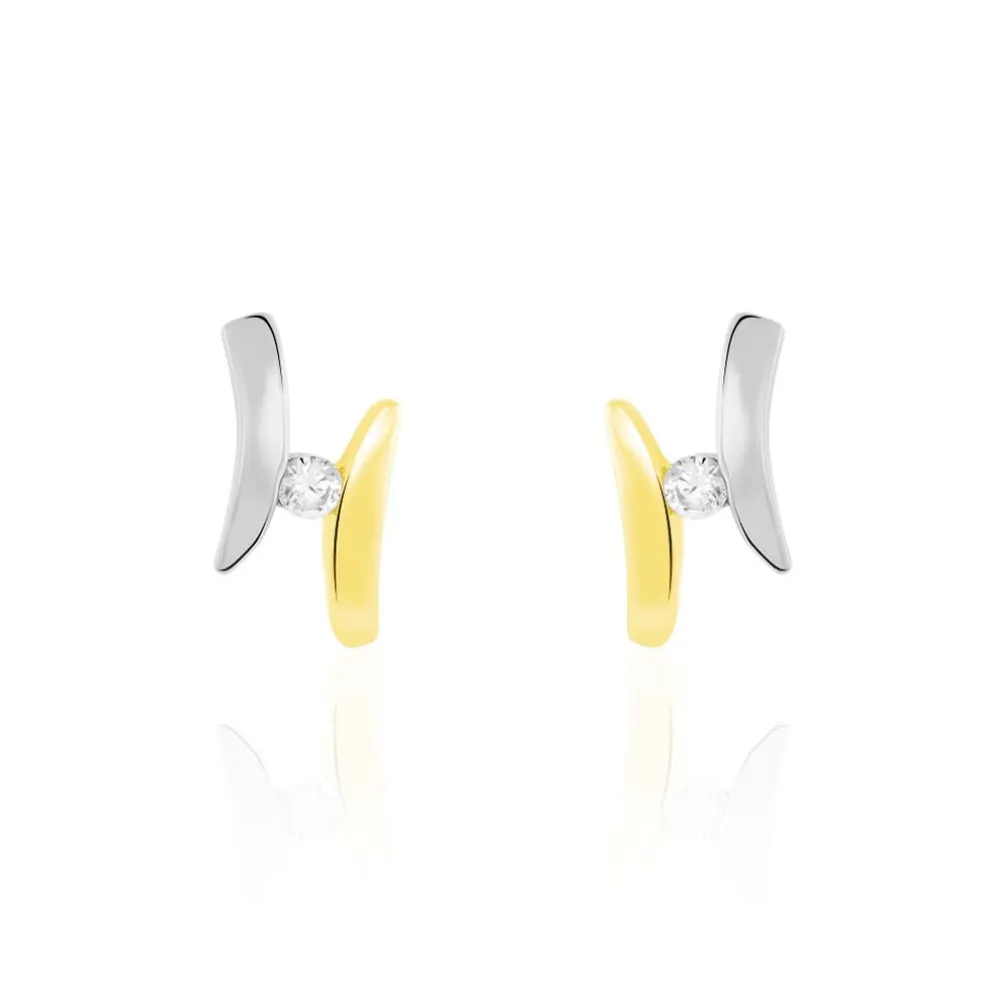 Boucles D'oreilles Pendantes Ascagne Or Bicolore Oxyde De Zirconium