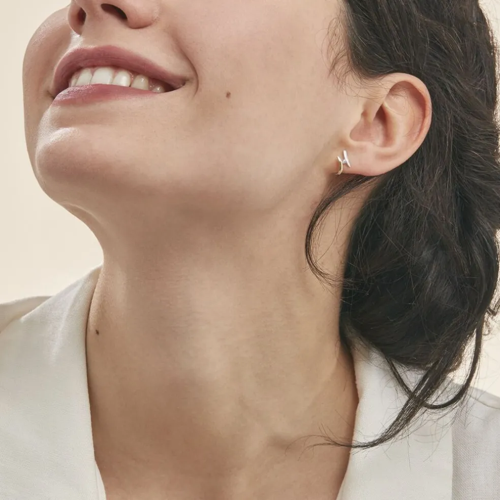 Boucles D'oreilles Pendantes Ascagne Or Bicolore Oxyde De Zirconium