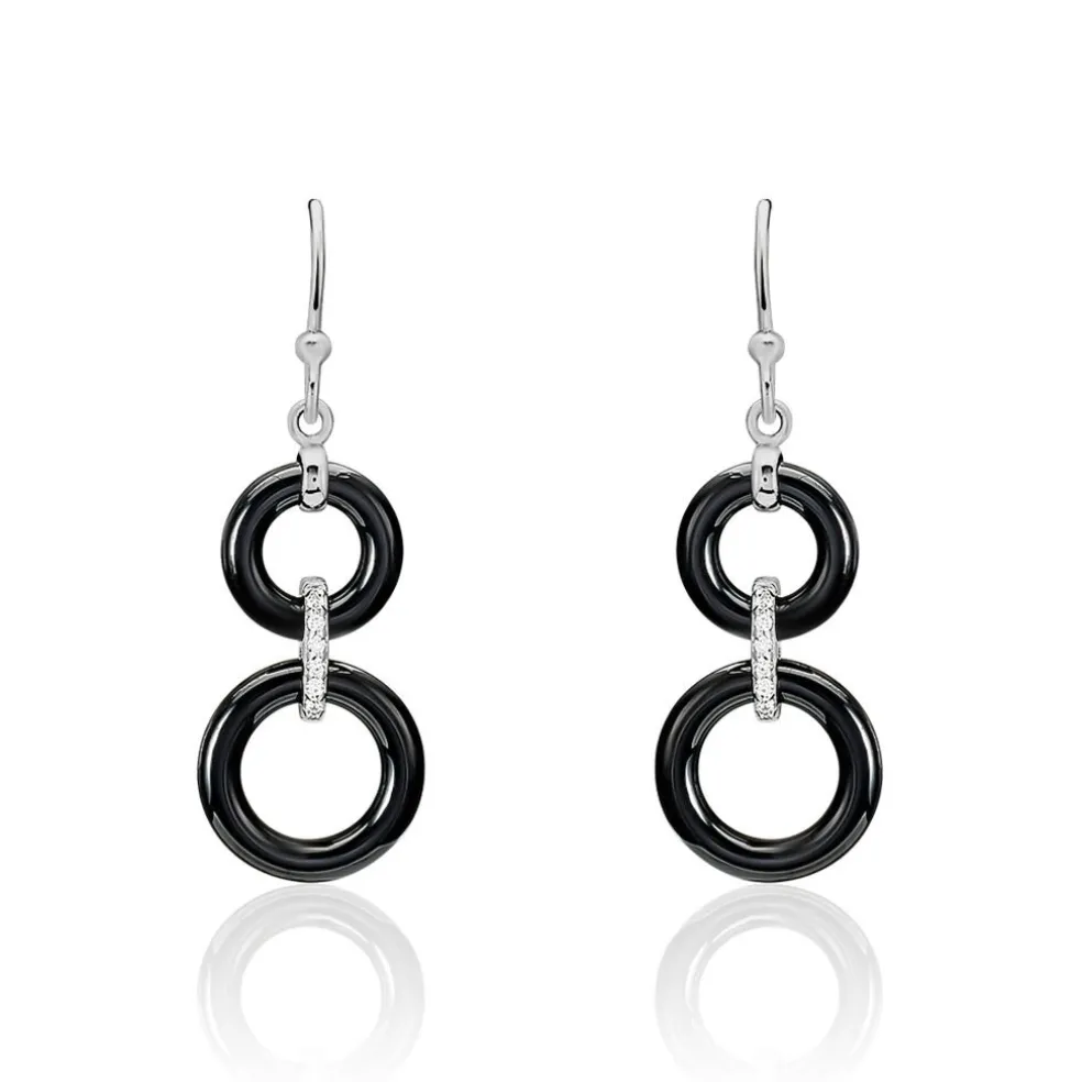 Boucles D'oreilles Pendantes Narcissa Argent Blanc Céramique Et Oxyde