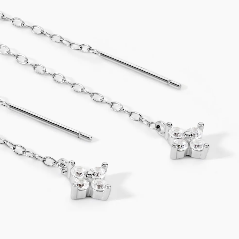 Boucles D'Oreilles Pendantes Loryne Argent Blanc Oxyde De Zirconium