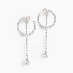 Boucles D'oreilles Pendantes Lua Argent Blanc Oxyde Perle