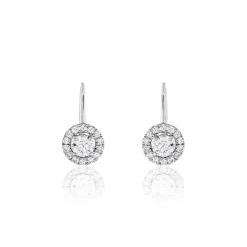 Boucles D'oreilles Pendantes Mentoura Or Blanc Diamant Synthétique