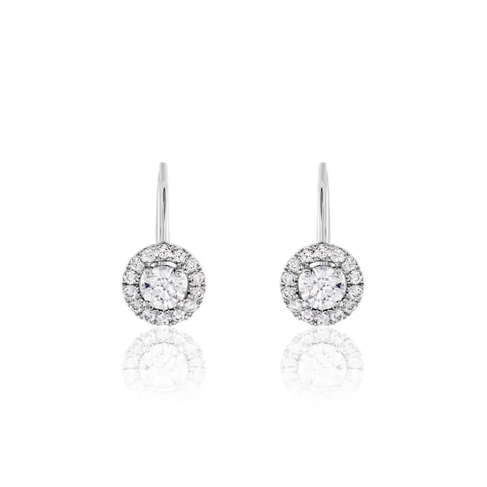 Boucles D'oreilles Pendantes Mentoura Or Blanc Diamant Synthétique
