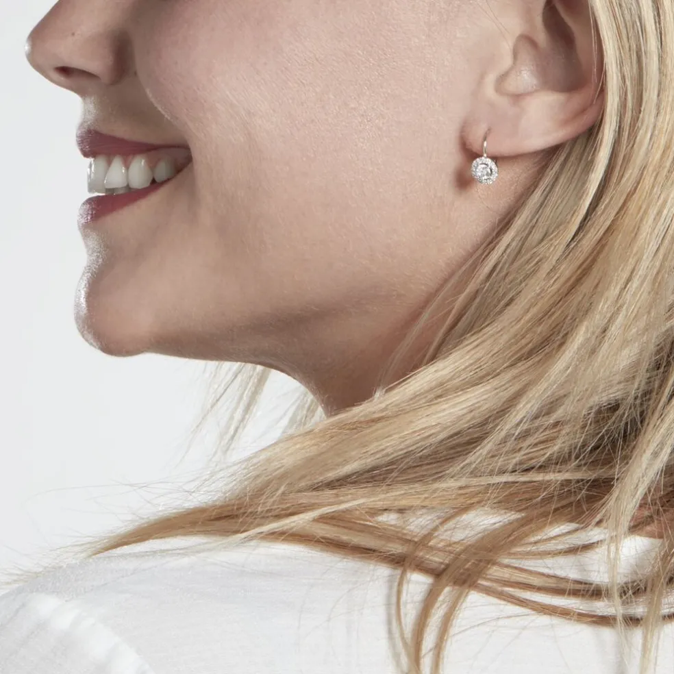 Boucles D'oreilles Pendantes Mentoura Or Blanc Diamant Synthétique