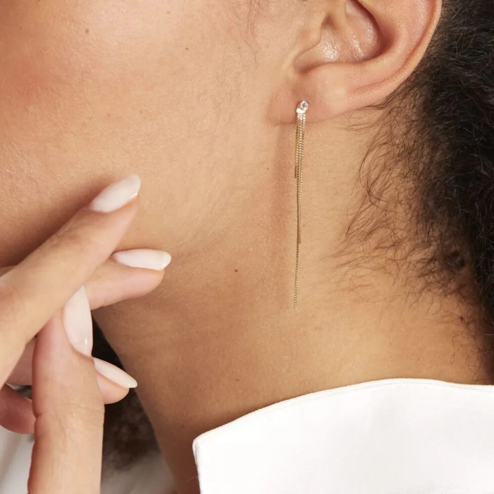 Boucles D'oreilles Pendantes Carrine Or Jaune Oxyde De Zirconium