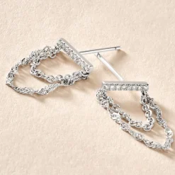 Boucles D'oreilles Pendantes Mircea Argent Blanc Oxyde De Zirconium