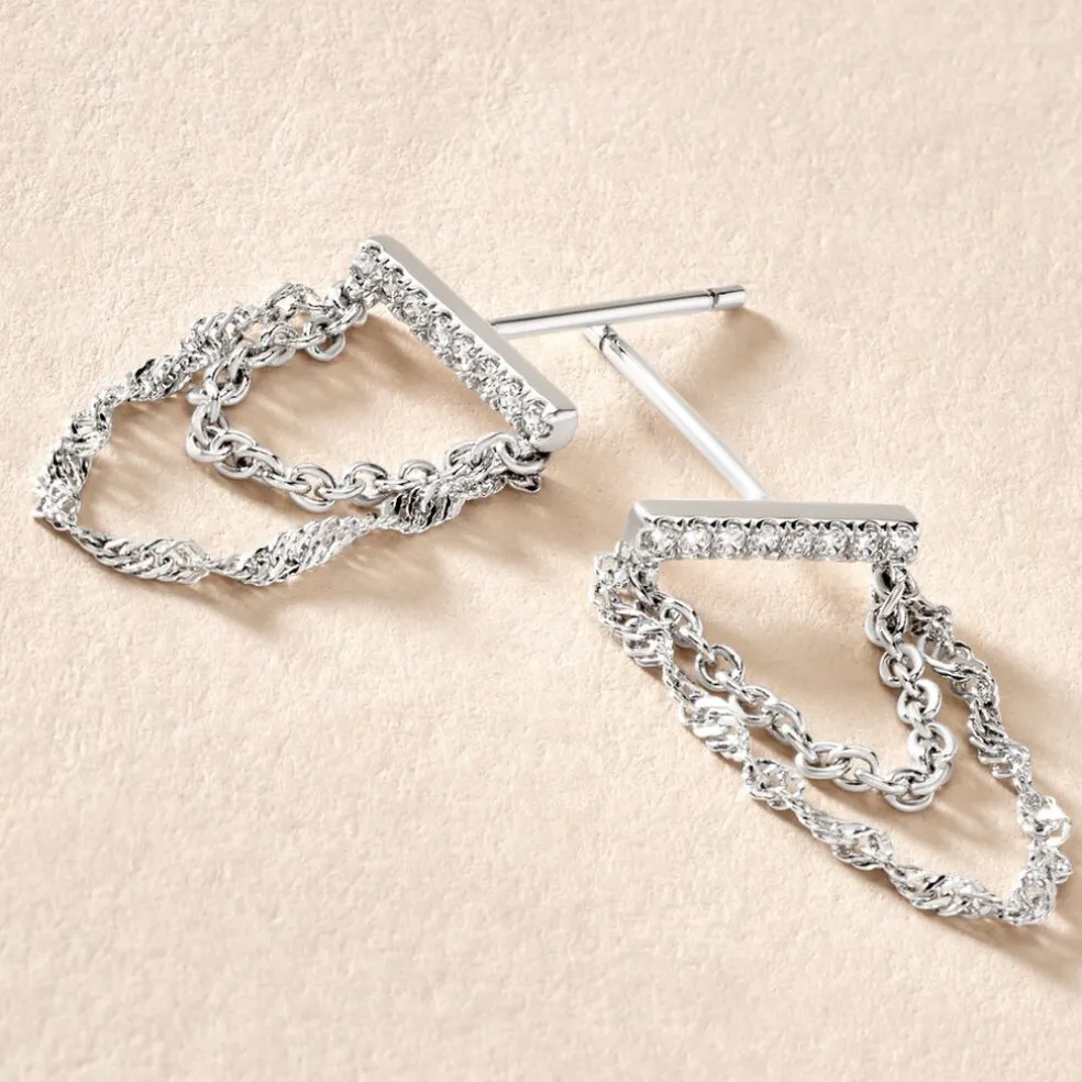 Boucles D'oreilles Pendantes Mircea Argent Blanc Oxyde De Zirconium