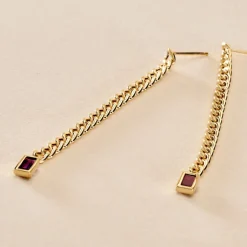 Boucles D'oreilles Pendantes Chain Or Jaune Améthyste