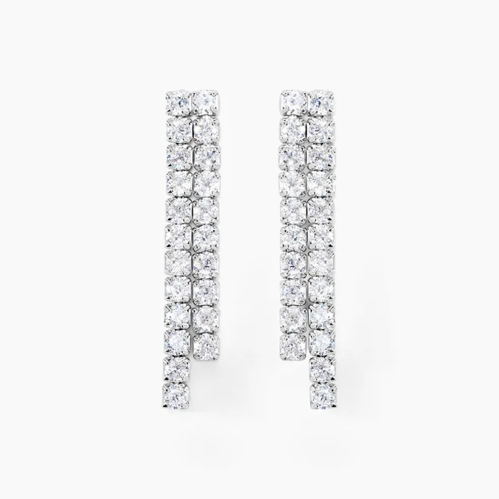 Boucles D'oreilles Pendantes Louann Argent Blanc Oxyde De Zirconium