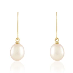 Boucles D'oreilles Pendantes Baroque Or Jaune Perle De Culture