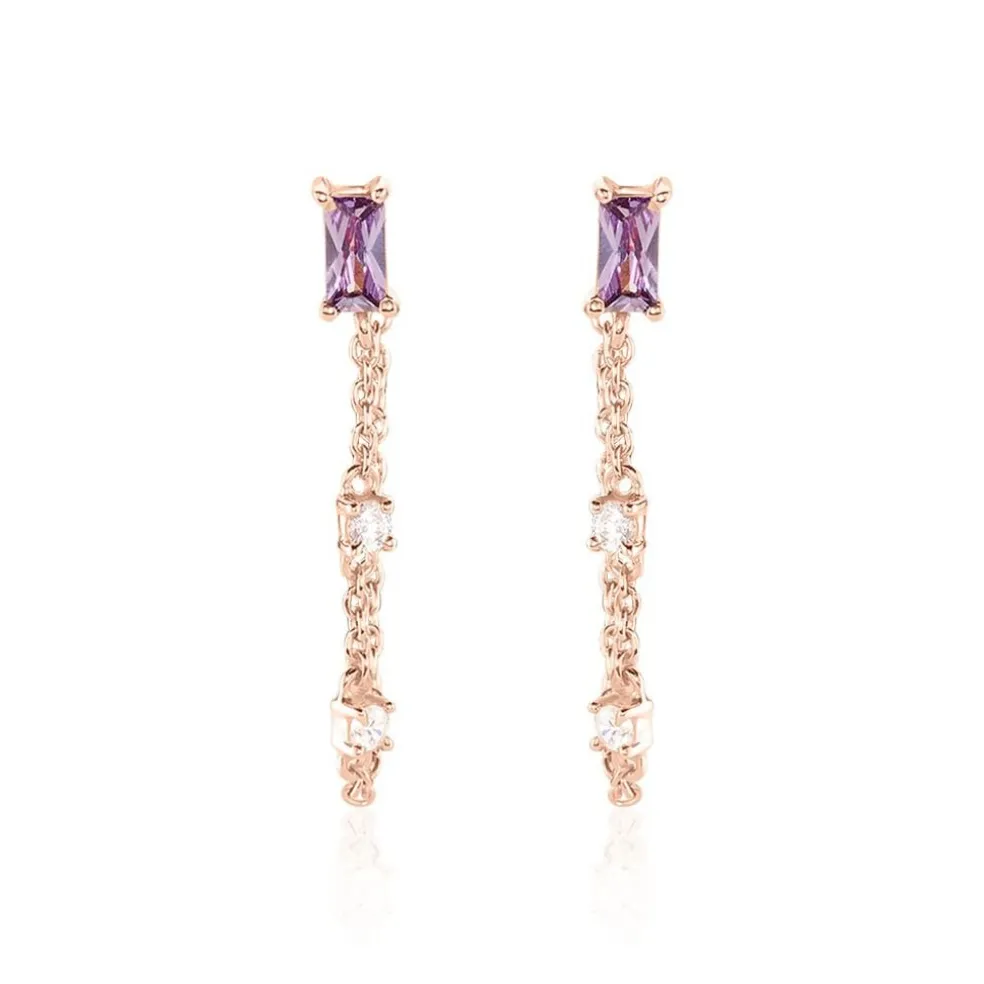 Boucles D'oreilles Pendantes Purple Mood Argent Rose Oxydes