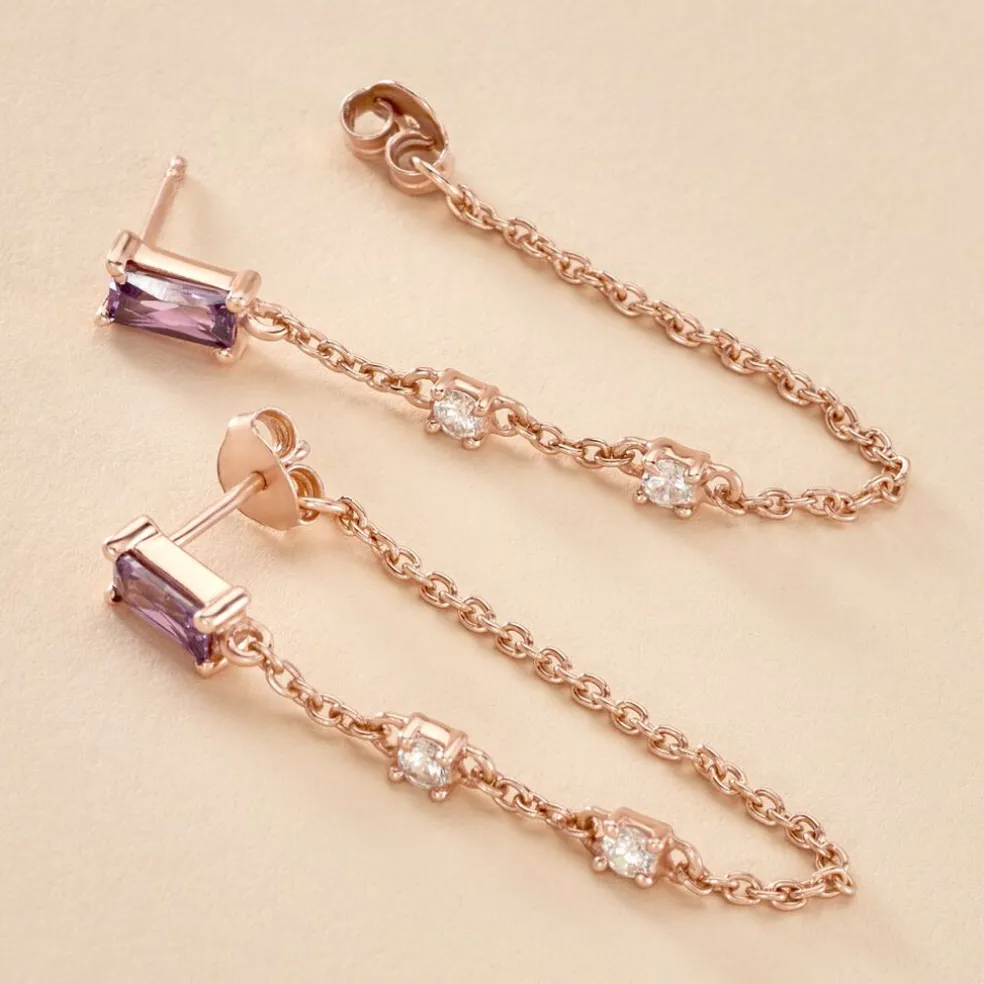 Boucles D'oreilles Pendantes Purple Mood Argent Rose Oxydes