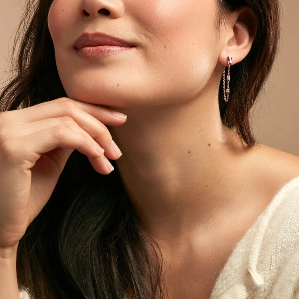 Boucles D'oreilles Pendantes Purple Mood Argent Rose Oxydes