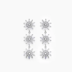Boucles D'oreilles Pendantes Daisy Argent Blanc Oxyde De Zirconium