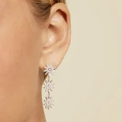 Boucles D'oreilles Pendantes Daisy Argent Blanc Oxyde De Zirconium