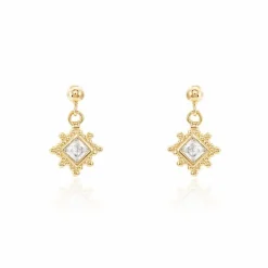 Boucles D'oreilles Pendantes Bobbie Plaqué Or Jaune Oxyde De Zirconium
