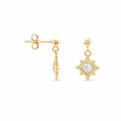 Boucles D'oreilles Pendantes Bobbie Plaqué Or Jaune Oxyde De Zirconium