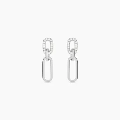 Boucles D'oreilles Pendantes Trait D'union Argent Blanc Oxyde