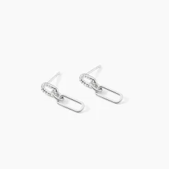 Boucles D'oreilles Pendantes Trait D'union Argent Blanc Oxyde