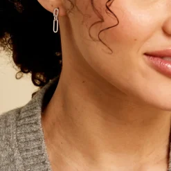 Boucles D'oreilles Pendantes Trait D'union Argent Blanc Oxyde