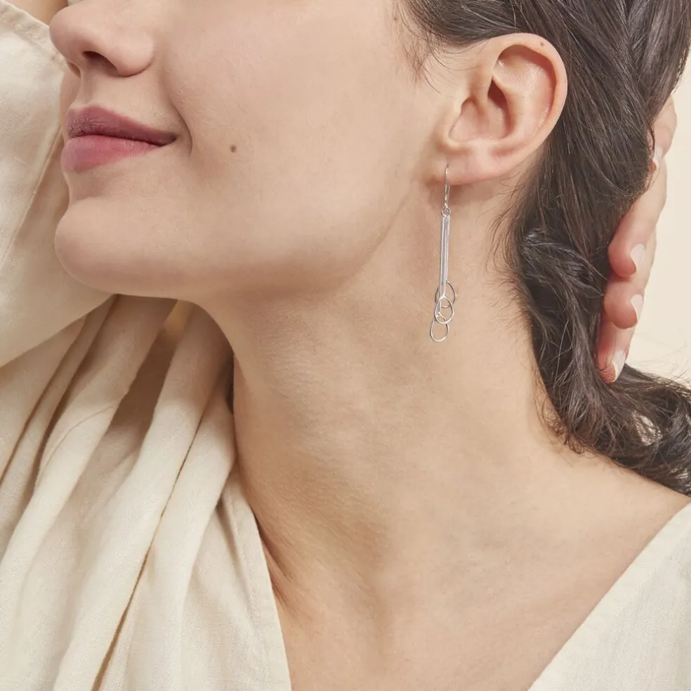 Boucles D'oreilles Pendantes Flat Argent Blanc